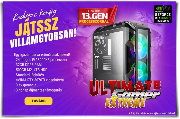 Ultimate Gamer Extreme PC konfiguráció Intel Core i9 13900KF processzorral